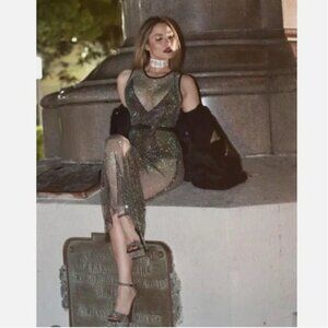 Zara rhinestone sheer mesh sheer dress